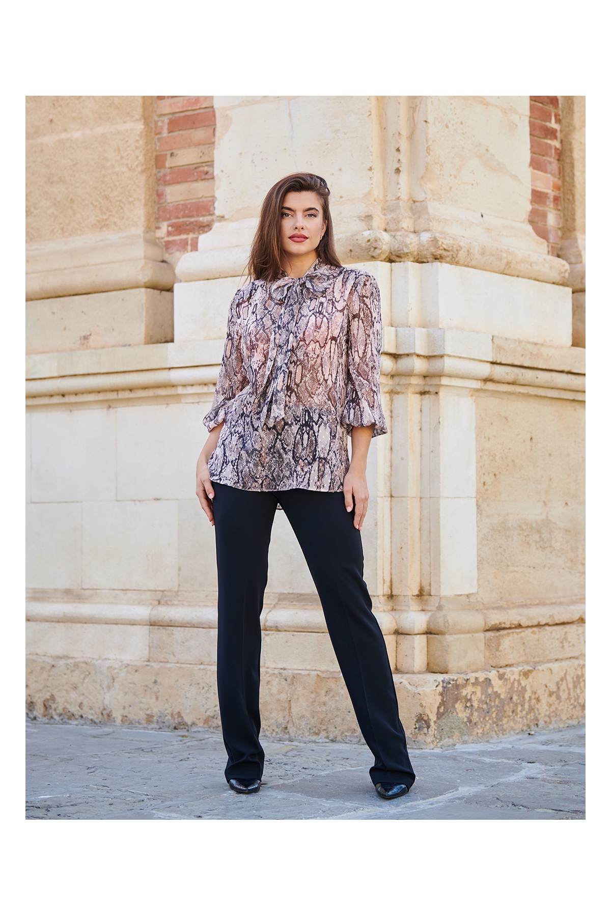 BLUSA ANIMAL PRINT MANGA LARGA LAZO DE GASA 6401