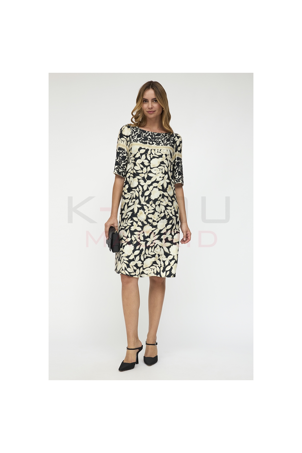 VESTIDO ESTAMPADO MANGA FRANCESA EVASE K-KOU 3060526DIAMANTE